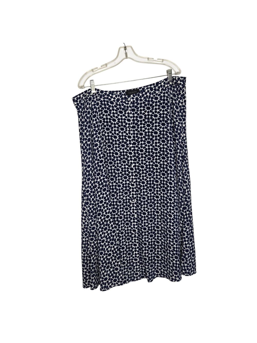 Talbots Flowy Maxi Skirt Navy White Geometric Button Front Women Plus 18